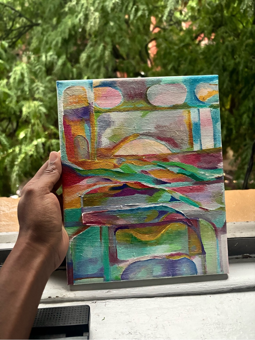 Abstract Multicolor Canvas Wall Art - Vibrant Pastel Geometric Painting
